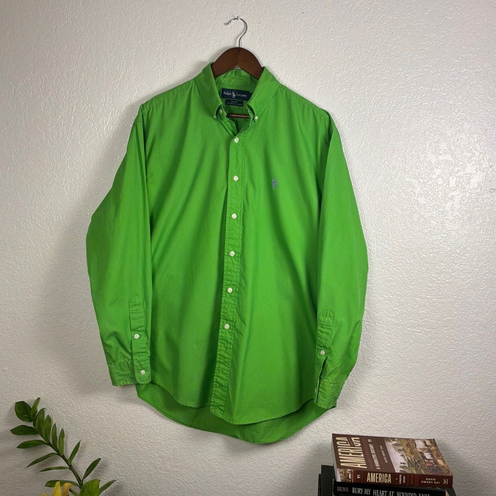 Ralph Lauren Button Down Shirt Mens M Lime Green Excellent Vintage Blake Pony